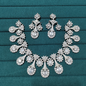 Premium American diamond necklace set in Black polish