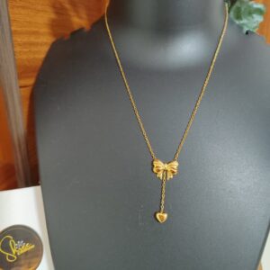 Bow & Heart Pendant Chain – Anti-Tarnish Romance in Gold
