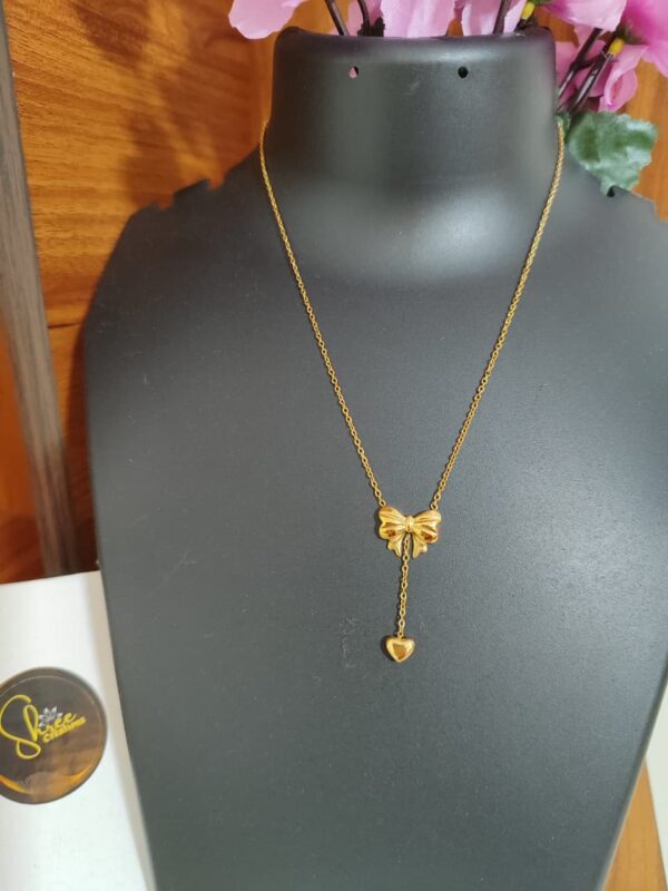 Bow & Heart Pendant Chain – Anti-Tarnish Romance in Gold
