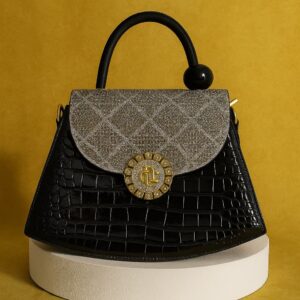 Luxe Croc-Textured Handbag with Glitter Flap – Glam Redefined!