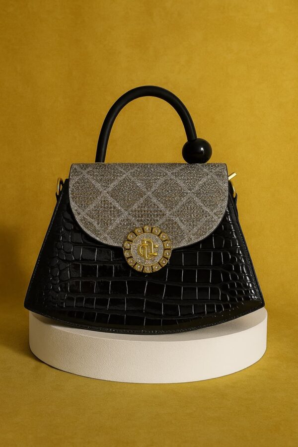 Luxe Croc-Textured Handbag with Glitter Flap – Glam Redefined!