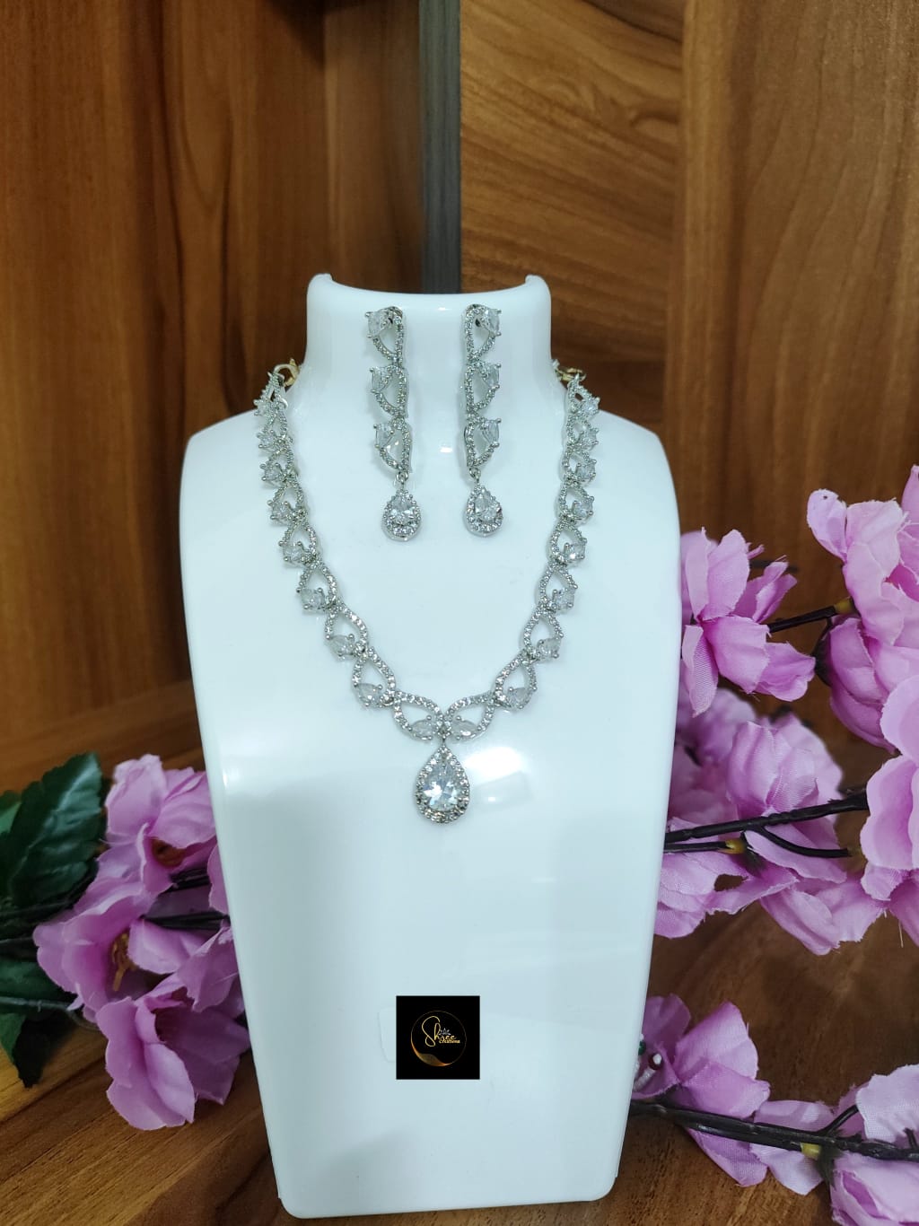 Drop design American diamond necklace set