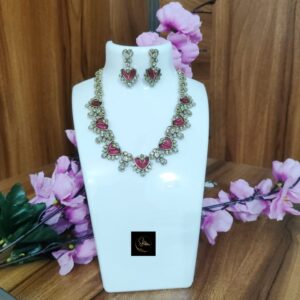 Mehendi Polish CZ stone Necklace set with Pink stone