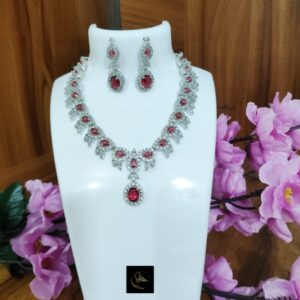 Red American diamond necklace set
